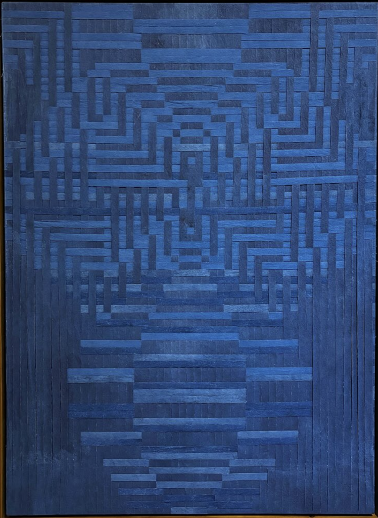 Indigo geometric textile art